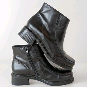 Earth Shoes Marion Leather Ankle Boots Women's Size 7 Chunky Black Zip Shoes